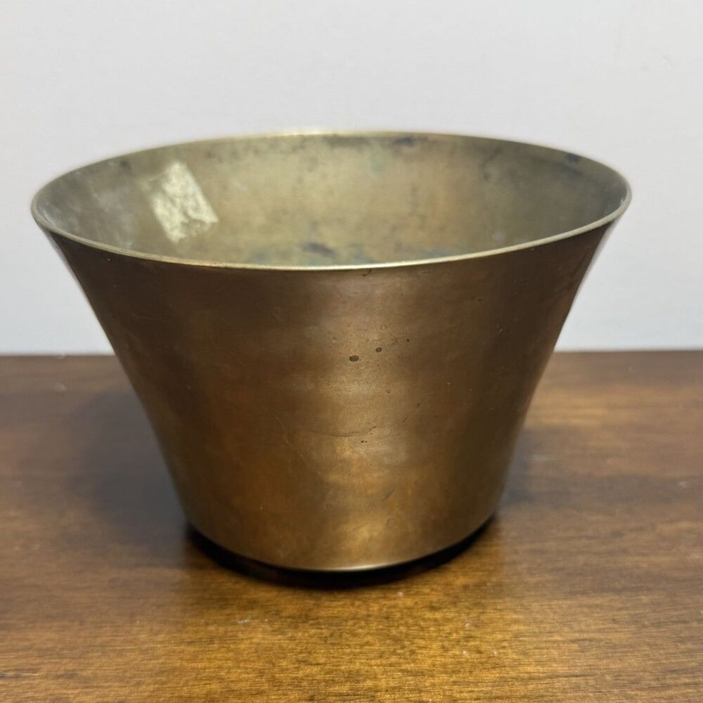 Vintage Brass 6” Bucket Planter Bowl Heavy Some Patina